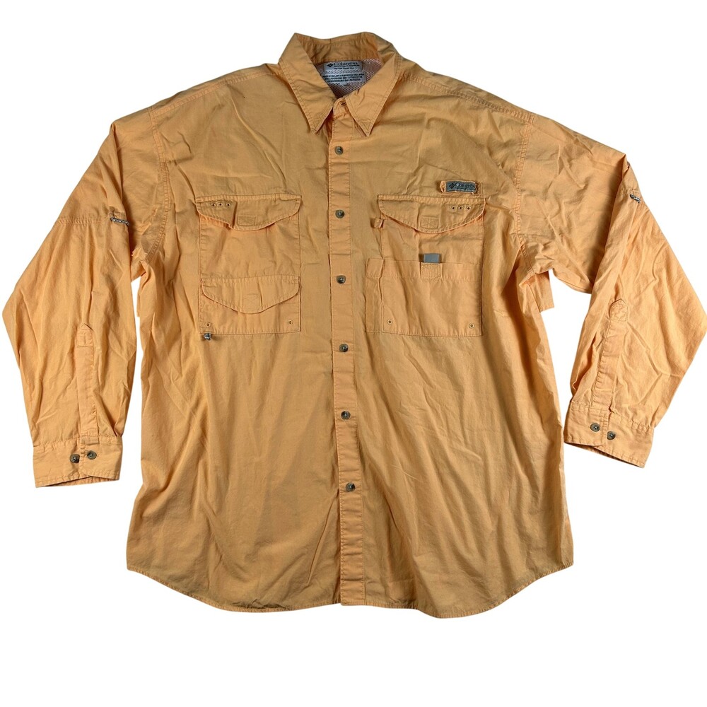 Columbia PFG Shirt Mens 2XL Orange Vented Fishing Button Front Lined Outdoor